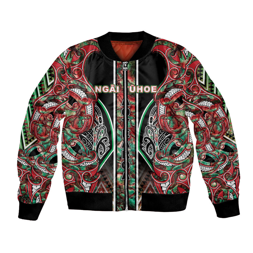 Aotearoa Ngai Tuhoe Bomber Jacket Maori Tribal Red And Green Paua Shell Pattern DT05 Unisex Red - Polynesian Pride