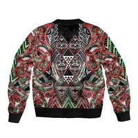 Aotearoa Ngai Tuhoe Bomber Jacket Maori Tribal Red And Green Paua Shell Pattern DT05 - Polynesian Pride