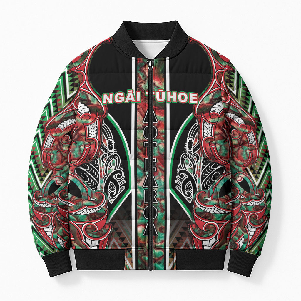 Aotearoa Ngai Tuhoe Bomber Puffer Jacket Maori Tribal Red And Green Paua Shell Pattern DT05 Unisex Red - Polynesian Pride