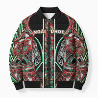 Aotearoa Ngai Tuhoe Bomber Puffer Jacket Maori Tribal Red And Green Paua Shell Pattern DT05 Unisex Red - Polynesian Pride