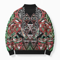 Aotearoa Ngai Tuhoe Bomber Puffer Jacket Maori Tribal Red And Green Paua Shell Pattern DT05 - Polynesian Pride
