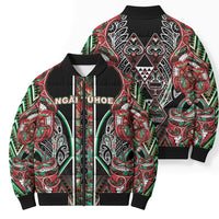 Aotearoa Ngai Tuhoe Bomber Puffer Jacket Maori Tribal Red And Green Paua Shell Pattern DT05 - Polynesian Pride