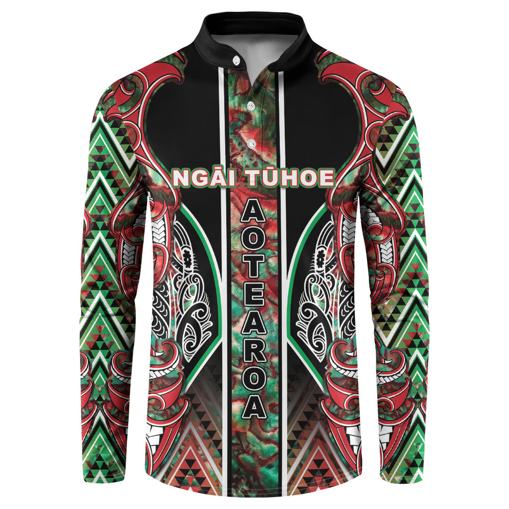 Aotearoa Ngai Tuhoe Button Sweatshirt Maori Tribal Red And Green Paua Shell Pattern DT05 Red - Polynesian Pride