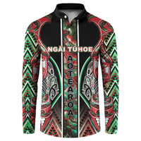 Aotearoa Ngai Tuhoe Button Sweatshirt Maori Tribal Red And Green Paua Shell Pattern DT05 Red - Polynesian Pride