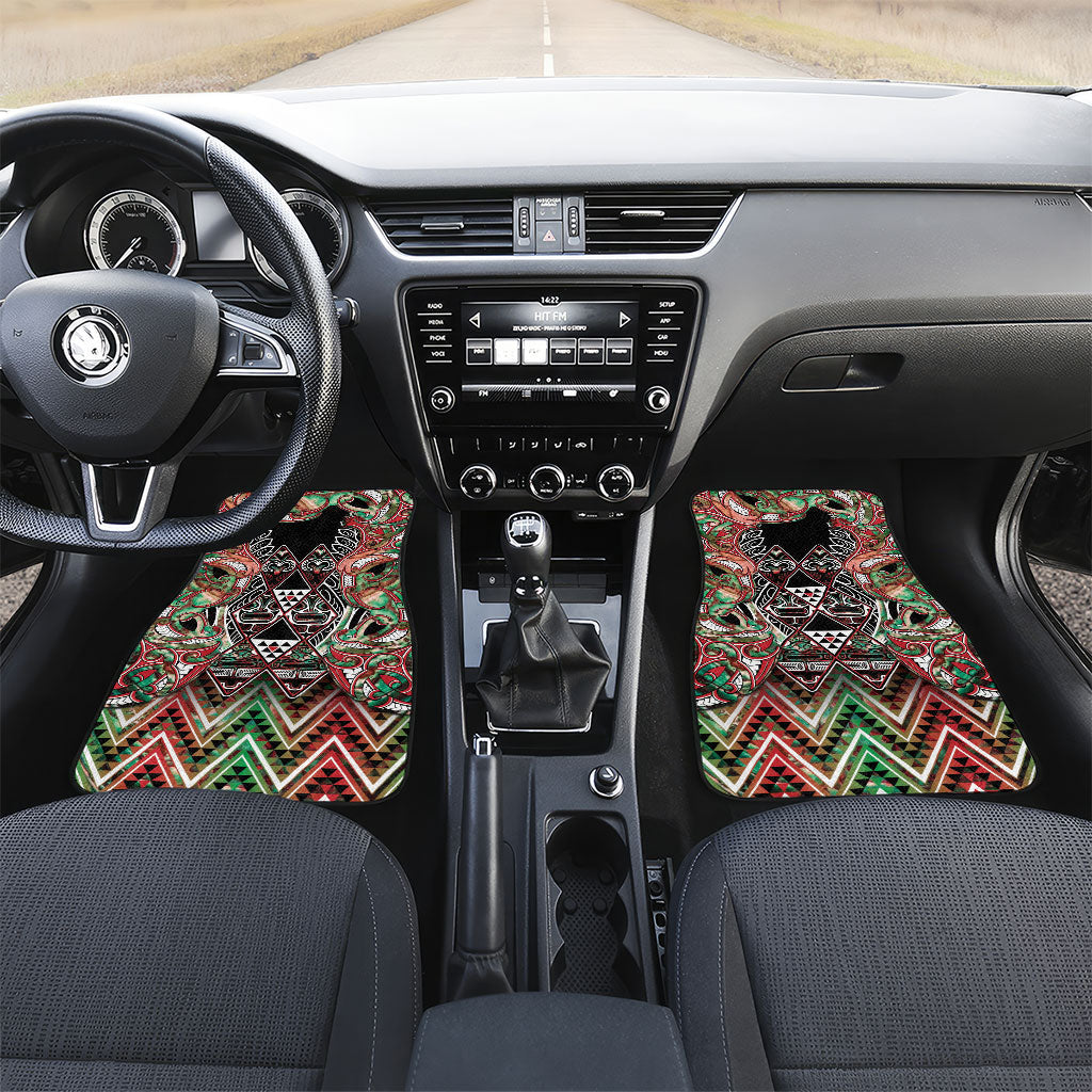 Aotearoa Ngai Tuhoe Car Mats Maori Tribal Red And Green Paua Shell Pattern DT05 Set 2pcs - Front Red - Polynesian Pride
