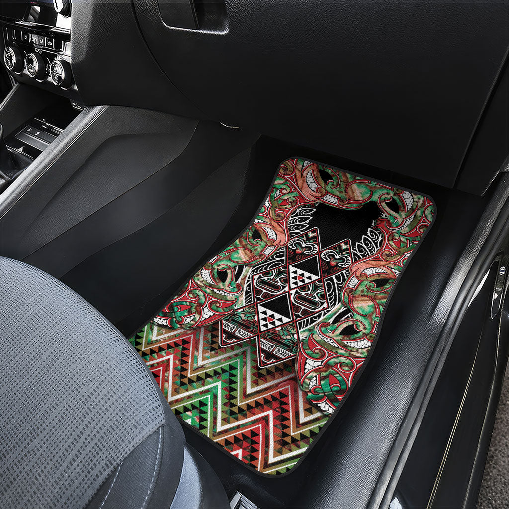 Aotearoa Ngai Tuhoe Car Mats Maori Tribal Red And Green Paua Shell Pattern DT05 - Polynesian Pride