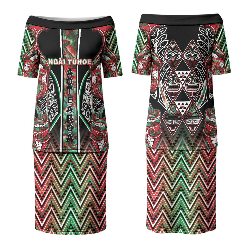 Aotearoa Ngai Tuhoe Couples Matching Puletasi and Hawaiian Shirt Maori Tribal Red And Green Paua Shell Pattern DT05 - Polynesian Pride
