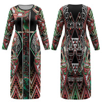 Aotearoa Ngai Tuhoe Family Matching Long Sleeve Bodycon Dress and Hawaiian Shirt Maori Tribal Red And Green Paua Shell Pattern DT05 Mom's Dress Red - Polynesian Pride