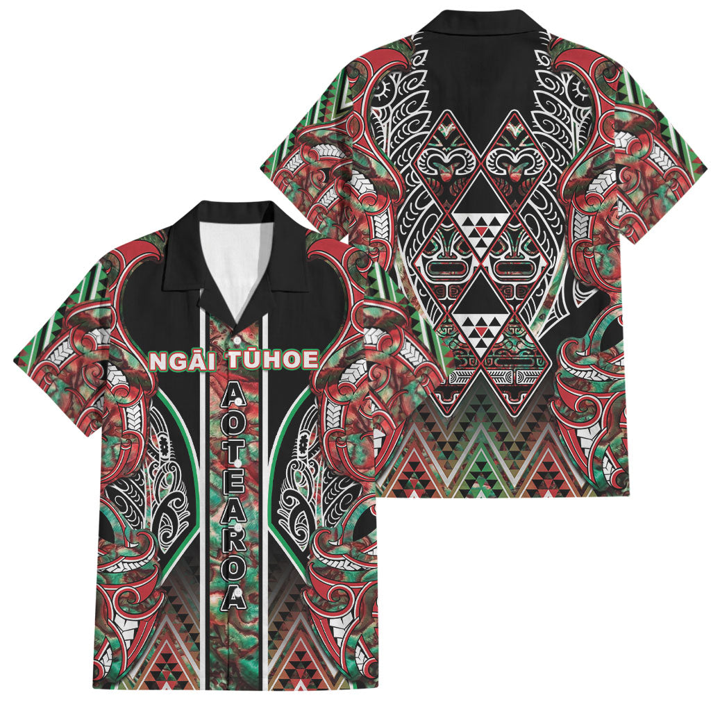 Aotearoa Ngai Tuhoe Family Matching Long Sleeve Bodycon Dress and Hawaiian Shirt Maori Tribal Red And Green Paua Shell Pattern DT05 Dad's Shirt - Short Sleeve Red - Polynesian Pride
