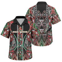 Aotearoa Ngai Tuhoe Family Matching Off Shoulder Short Dress and Hawaiian Shirt Maori Tribal Red And Green Paua Shell Pattern DT05 Son's Shirt Red - Polynesian Pride