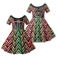 Aotearoa Ngai Tuhoe Family Matching Puletasi and Hawaiian Shirt Maori Tribal Red And Green Paua Shell Pattern DT05 Daughter's Dress Red - Polynesian Pride