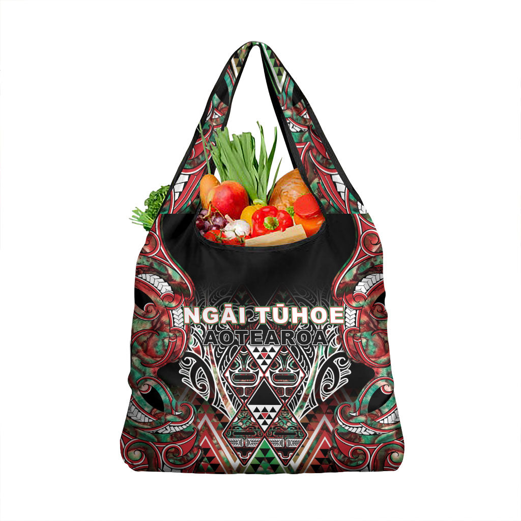 Aotearoa Ngai Tuhoe Grocery Bag Maori Tribal Red And Green Paua Shell Pattern DT05 1-pack One Size Red - Polynesian Pride