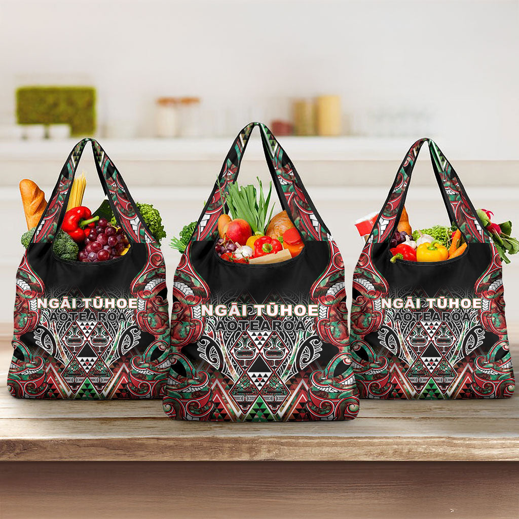 Aotearoa Ngai Tuhoe Grocery Bag Maori Tribal Red And Green Paua Shell Pattern DT05 3-pack One Size Red - Polynesian Pride