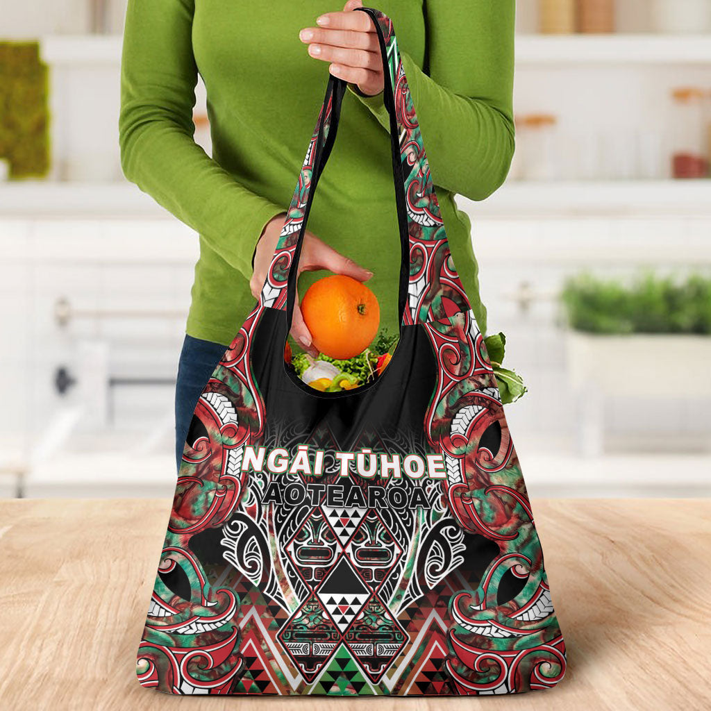 Aotearoa Ngai Tuhoe Grocery Bag Maori Tribal Red And Green Paua Shell Pattern DT05 - Polynesian Pride