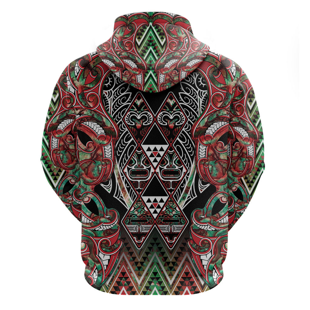 Aotearoa Ngai Tuhoe Hoodie Maori Tribal Red And Green Paua Shell Pattern DT05 - Polynesian Pride