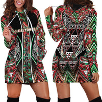 Aotearoa Ngai Tuhoe Hoodie Dress Maori Tribal Red And Green Paua Shell Pattern DT05 - Polynesian Pride