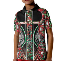 Aotearoa Ngai Tuhoe Kid Polo Shirt Maori Tribal Red And Green Paua Shell Pattern DT05 Kid Red - Polynesian Pride