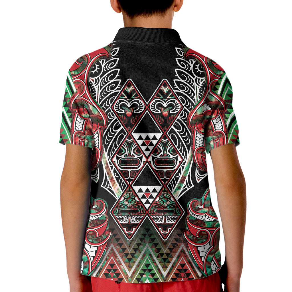 Aotearoa Ngai Tuhoe Kid Polo Shirt Maori Tribal Red And Green Paua Shell Pattern DT05 - Polynesian Pride