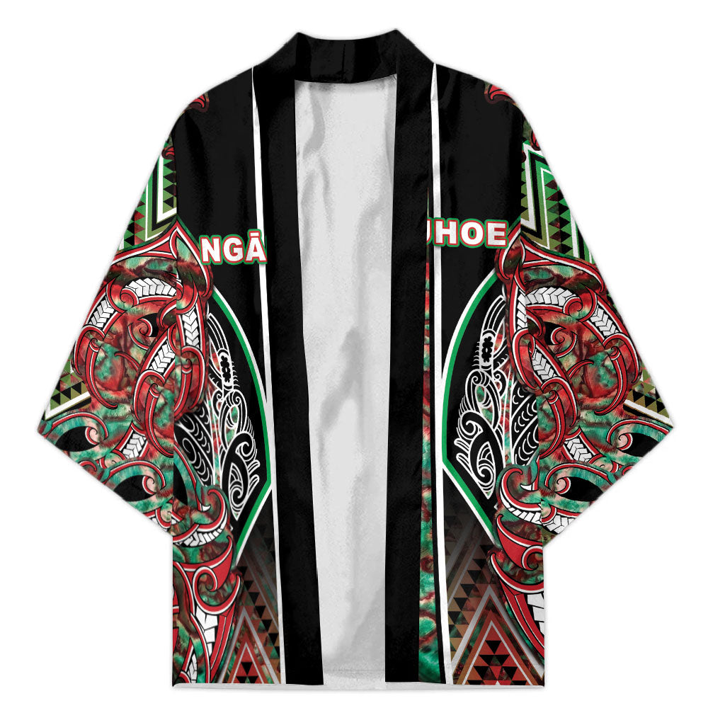 Aotearoa Ngai Tuhoe Kimono Maori Tribal Red And Green Paua Shell Pattern DT05 Unisex Red - Polynesian Pride