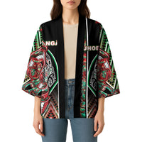 Aotearoa Ngai Tuhoe Kimono Maori Tribal Red And Green Paua Shell Pattern DT05 - Polynesian Pride