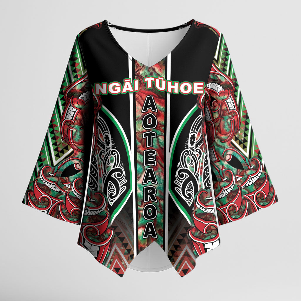 Aotearoa Ngai Tuhoe Kimono Sleeve Blouse Maori Tribal Red And Green Paua Shell Pattern DT05 Female Red - Polynesian Pride