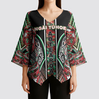Aotearoa Ngai Tuhoe Kimono Sleeve Blouse Maori Tribal Red And Green Paua Shell Pattern DT05 - Polynesian Pride