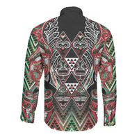 Aotearoa Ngai Tuhoe Long Sleeve Button Shirt Maori Tribal Red And Green Paua Shell Pattern DT05 - Polynesian Pride