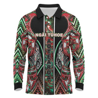 Aotearoa Ngai Tuhoe Long Sleeve Polo Shirt Maori Tribal Red And Green Paua Shell Pattern DT05 Red - Polynesian Pride