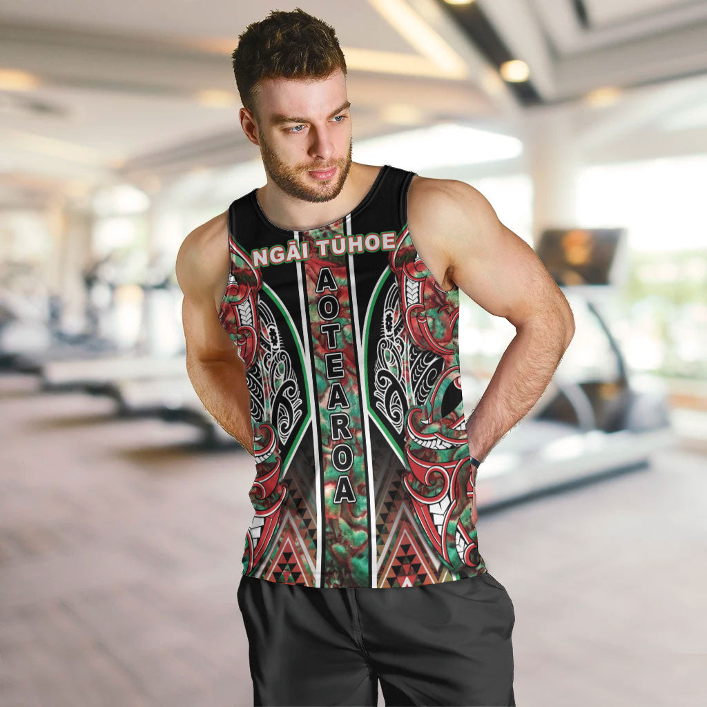 Aotearoa Ngai Tuhoe Men Tank Top Maori Tribal Red And Green Paua Shell Pattern DT05 Red - Polynesian Pride