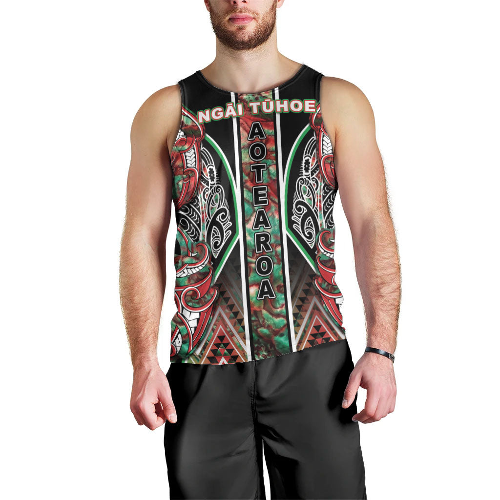 Aotearoa Ngai Tuhoe Men Tank Top Maori Tribal Red And Green Paua Shell Pattern DT05 - Polynesian Pride