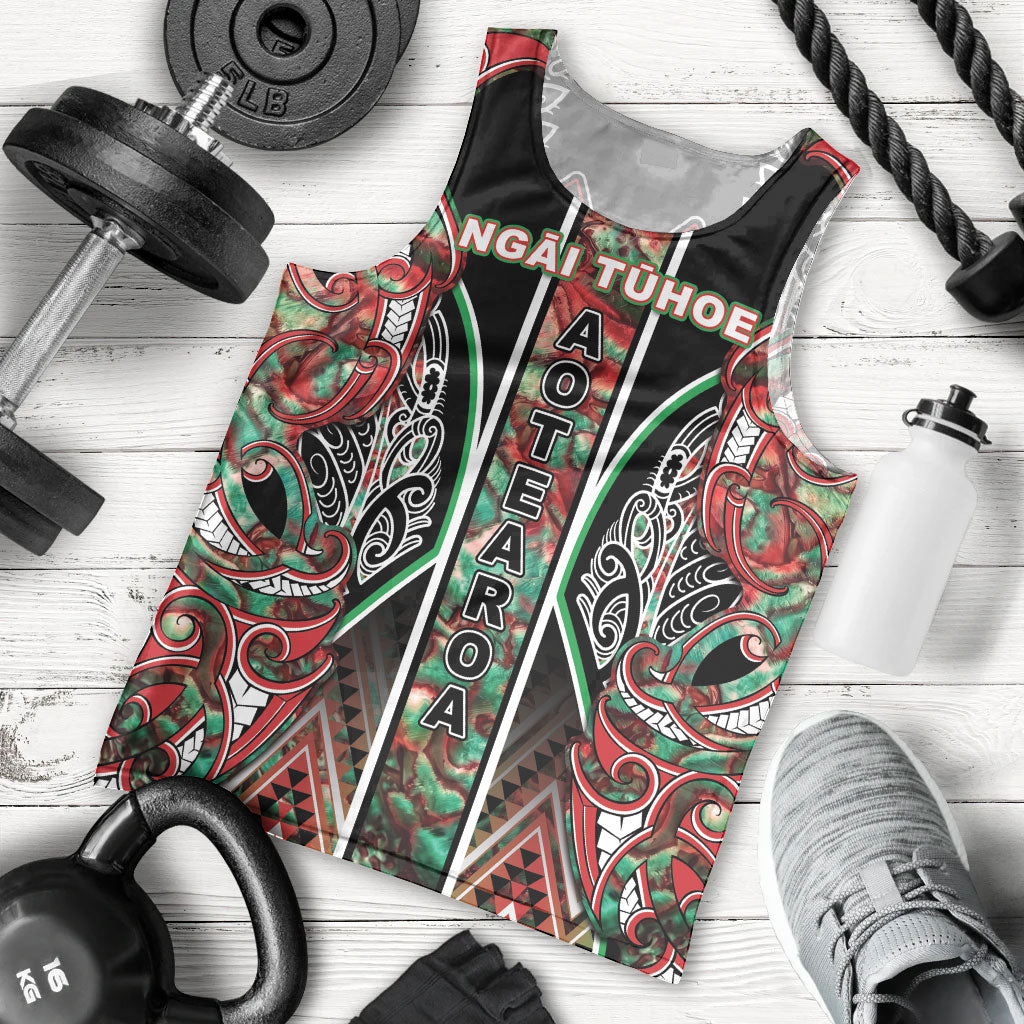 Aotearoa Ngai Tuhoe Men Tank Top Maori Tribal Red And Green Paua Shell Pattern DT05 - Polynesian Pride