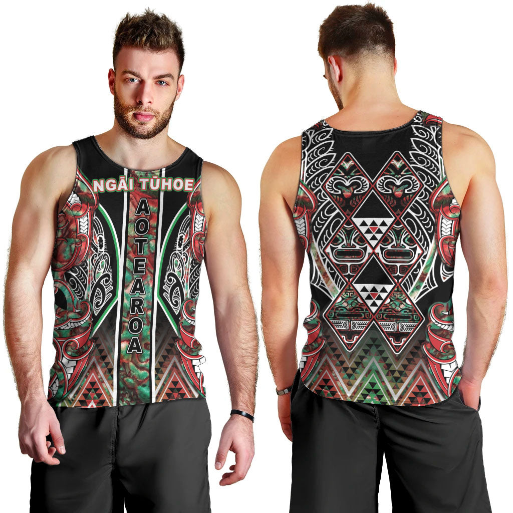 Aotearoa Ngai Tuhoe Men Tank Top Maori Tribal Red And Green Paua Shell Pattern DT05 - Polynesian Pride