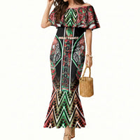 Aotearoa Ngai Tuhoe Mermaid Dress Maori Tribal Red And Green Paua Shell Pattern DT05 Women Red - Polynesian Pride