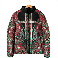 Aotearoa Ngai Tuhoe Padded Jacket Maori Tribal Red And Green Paua Shell Pattern DT05 - Polynesian Pride