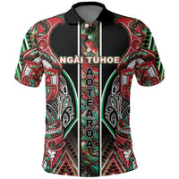 Aotearoa Ngai Tuhoe Polo Shirt Maori Tribal Red And Green Paua Shell Pattern DT05 Red - Polynesian Pride
