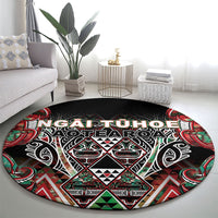 Aotearoa Ngai Tuhoe Round Carpet Maori Tribal Red And Green Paua Shell Pattern DT05 - Polynesian Pride