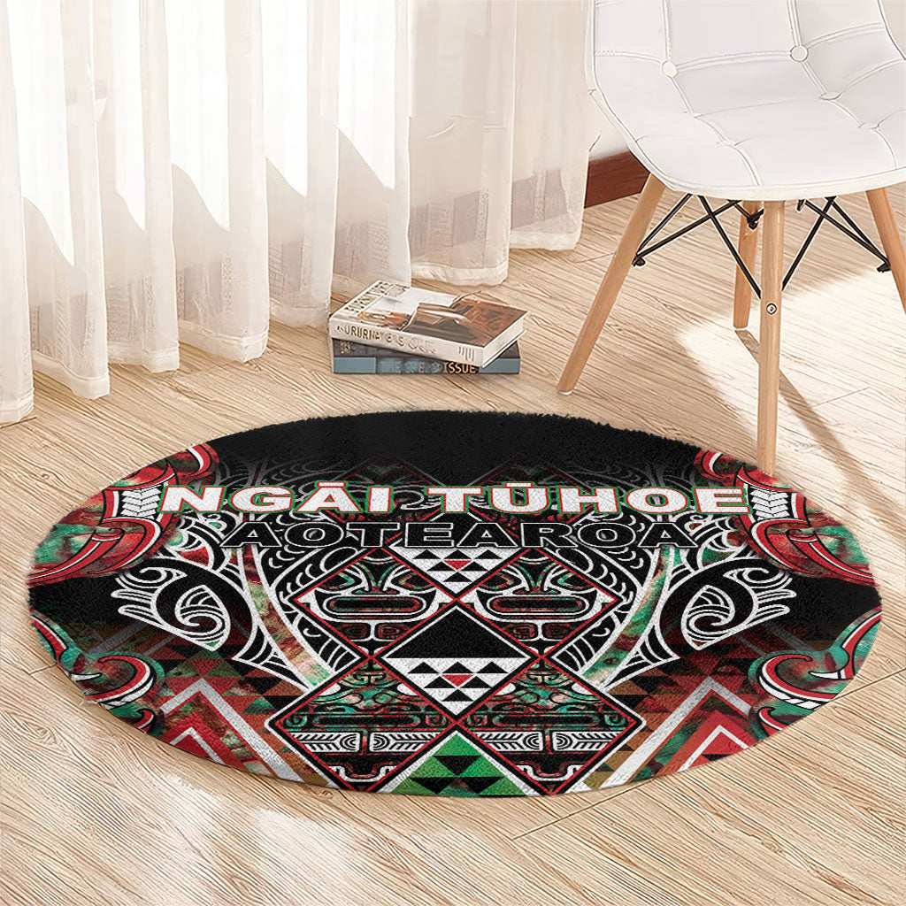Aotearoa Ngai Tuhoe Round Carpet Maori Tribal Red And Green Paua Shell Pattern DT05 - Polynesian Pride