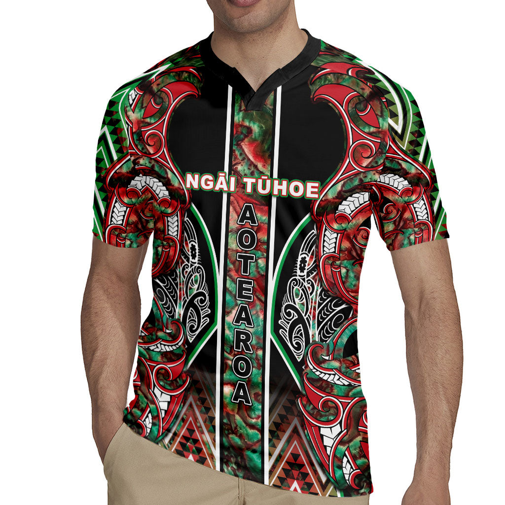 Aotearoa Ngai Tuhoe Rugby Jersey Maori Tribal Red And Green Paua Shell Pattern DT05 - Polynesian Pride