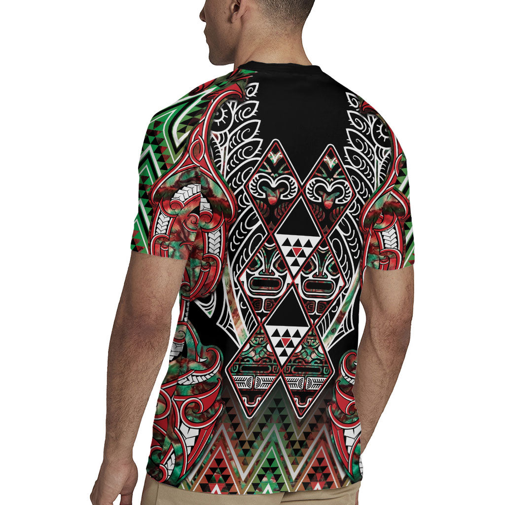 Aotearoa Ngai Tuhoe Rugby Jersey Maori Tribal Red And Green Paua Shell Pattern DT05 - Polynesian Pride