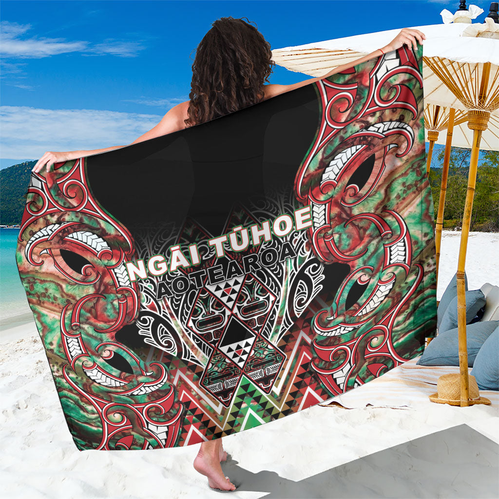 Aotearoa Ngai Tuhoe Sarong Maori Tribal Red And Green Paua Shell Pattern DT05 One Size 44 x 66 inches Red - Polynesian Pride