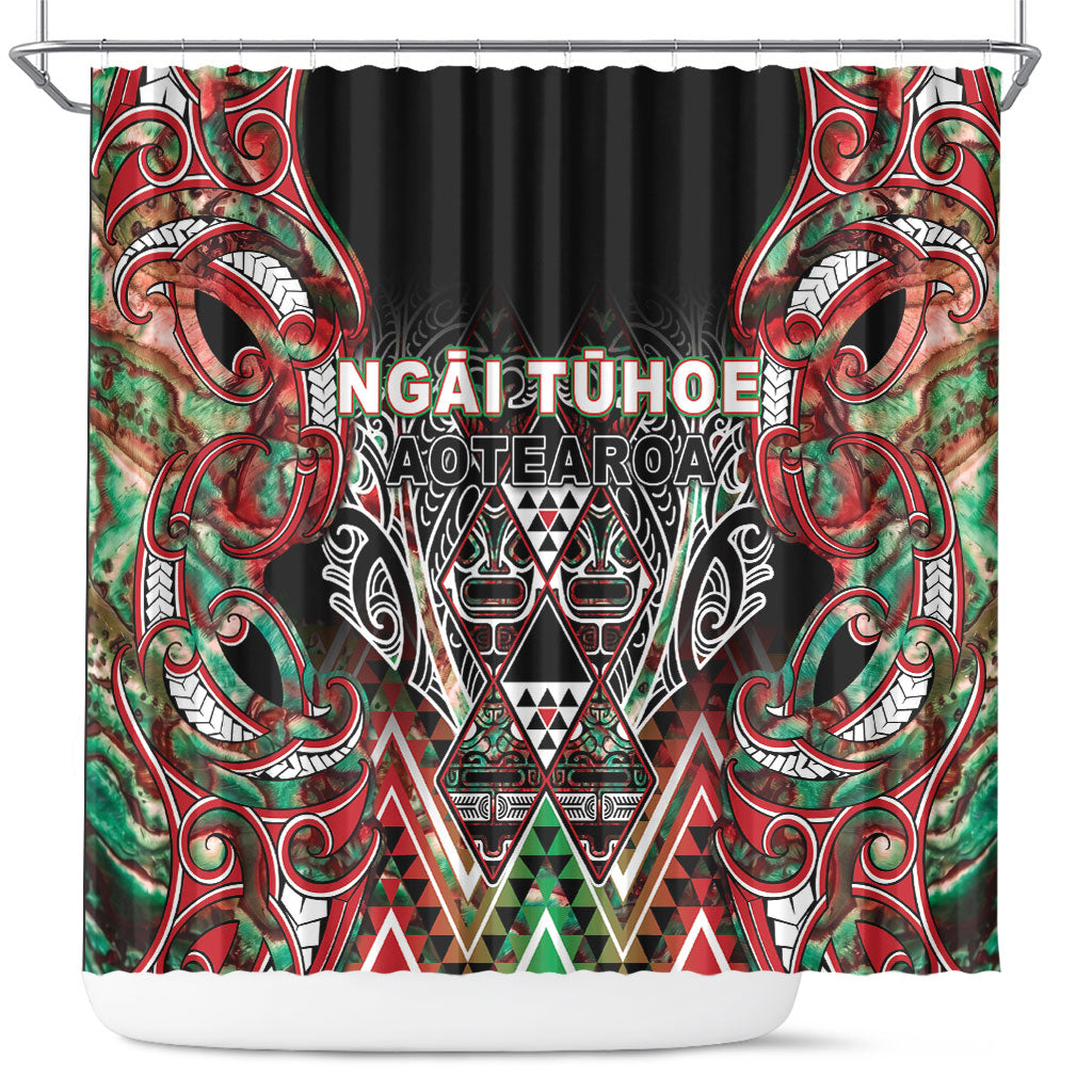 Aotearoa Ngai Tuhoe Shower Curtain Maori Tribal Red And Green Paua Shell Pattern DT05 Red - Polynesian Pride