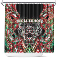 Aotearoa Ngai Tuhoe Shower Curtain Maori Tribal Red And Green Paua Shell Pattern DT05 Red - Polynesian Pride