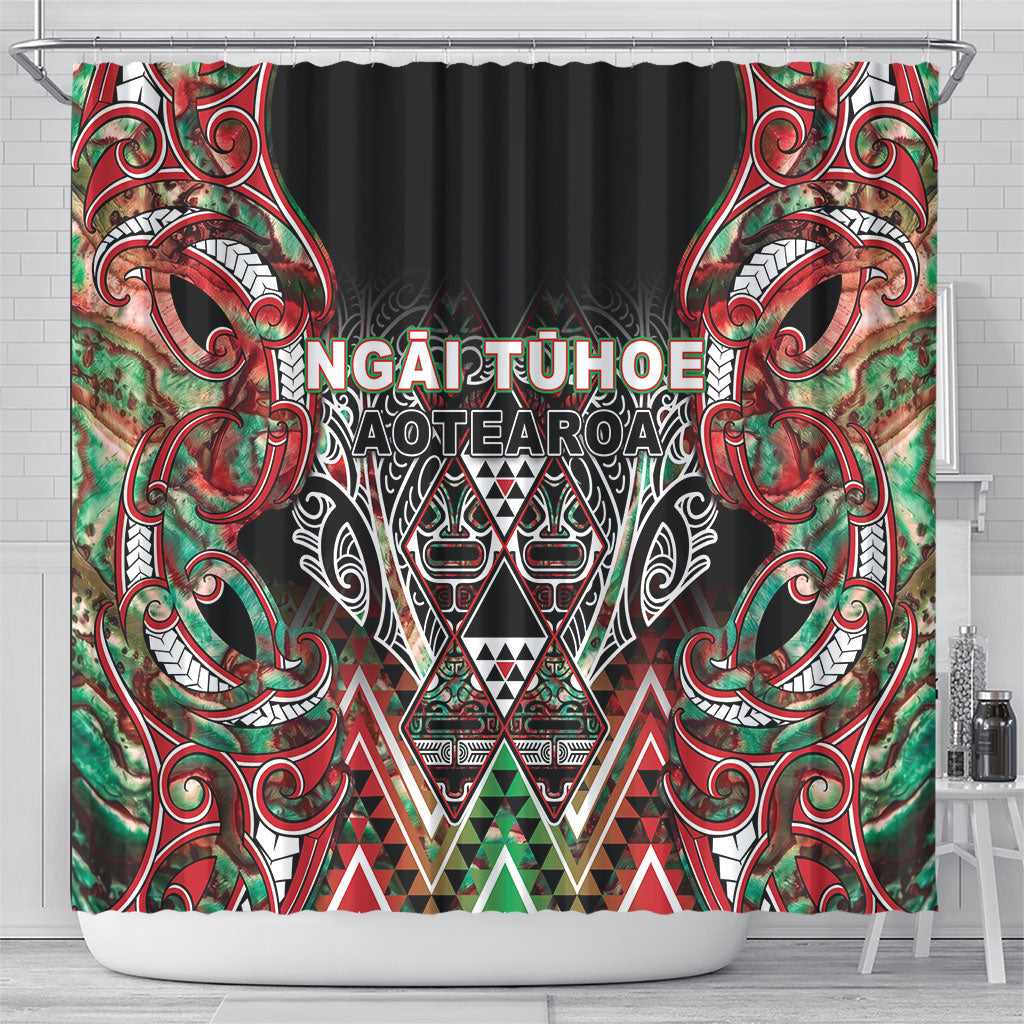 Aotearoa Ngai Tuhoe Shower Curtain Maori Tribal Red And Green Paua Shell Pattern DT05 - Polynesian Pride