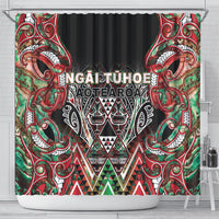 Aotearoa Ngai Tuhoe Shower Curtain Maori Tribal Red And Green Paua Shell Pattern DT05 - Polynesian Pride
