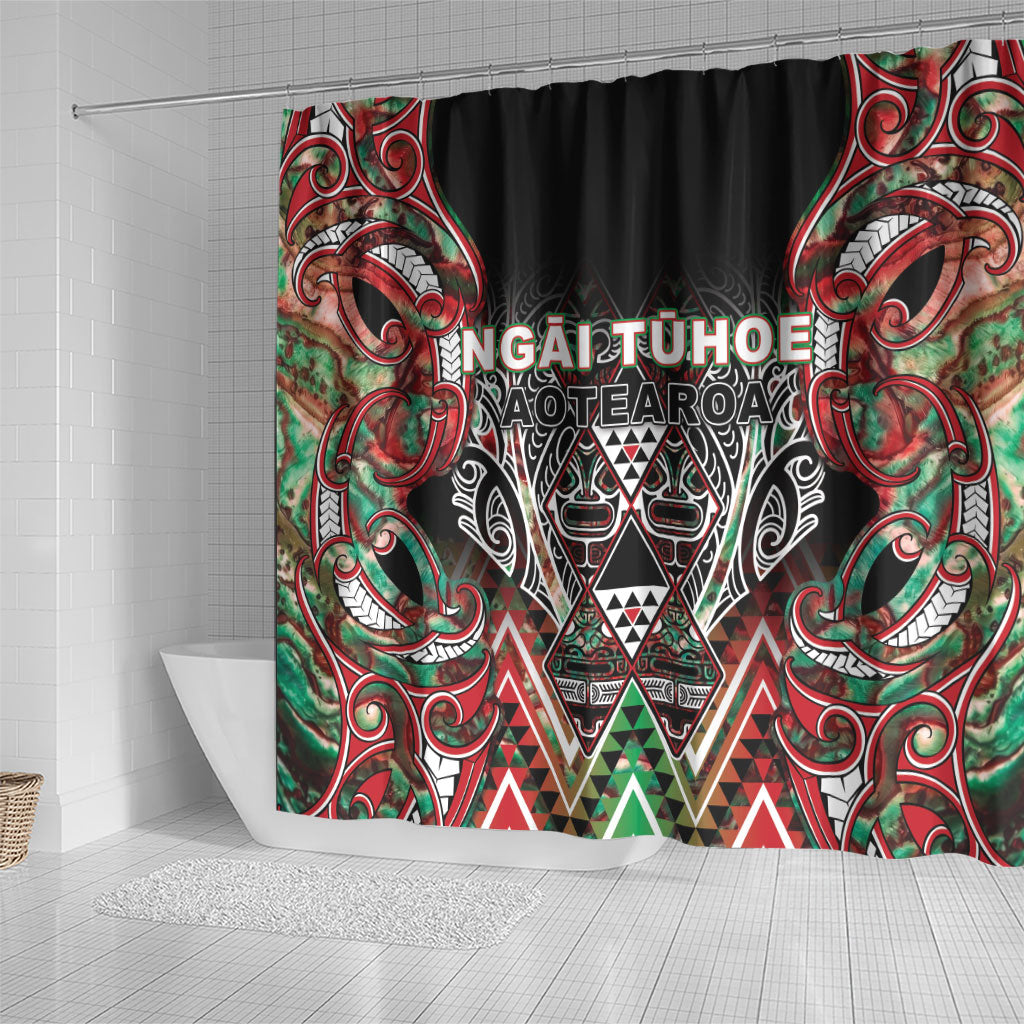 Aotearoa Ngai Tuhoe Shower Curtain Maori Tribal Red And Green Paua Shell Pattern DT05 - Polynesian Pride