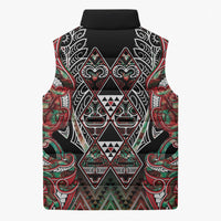 Aotearoa Ngai Tuhoe Sleeveless Puffer Jacket Maori Tribal Red And Green Paua Shell Pattern DT05 - Polynesian Pride