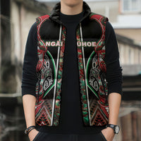 Aotearoa Ngai Tuhoe Sleeveless Puffer Jacket Maori Tribal Red And Green Paua Shell Pattern DT05 - Polynesian Pride