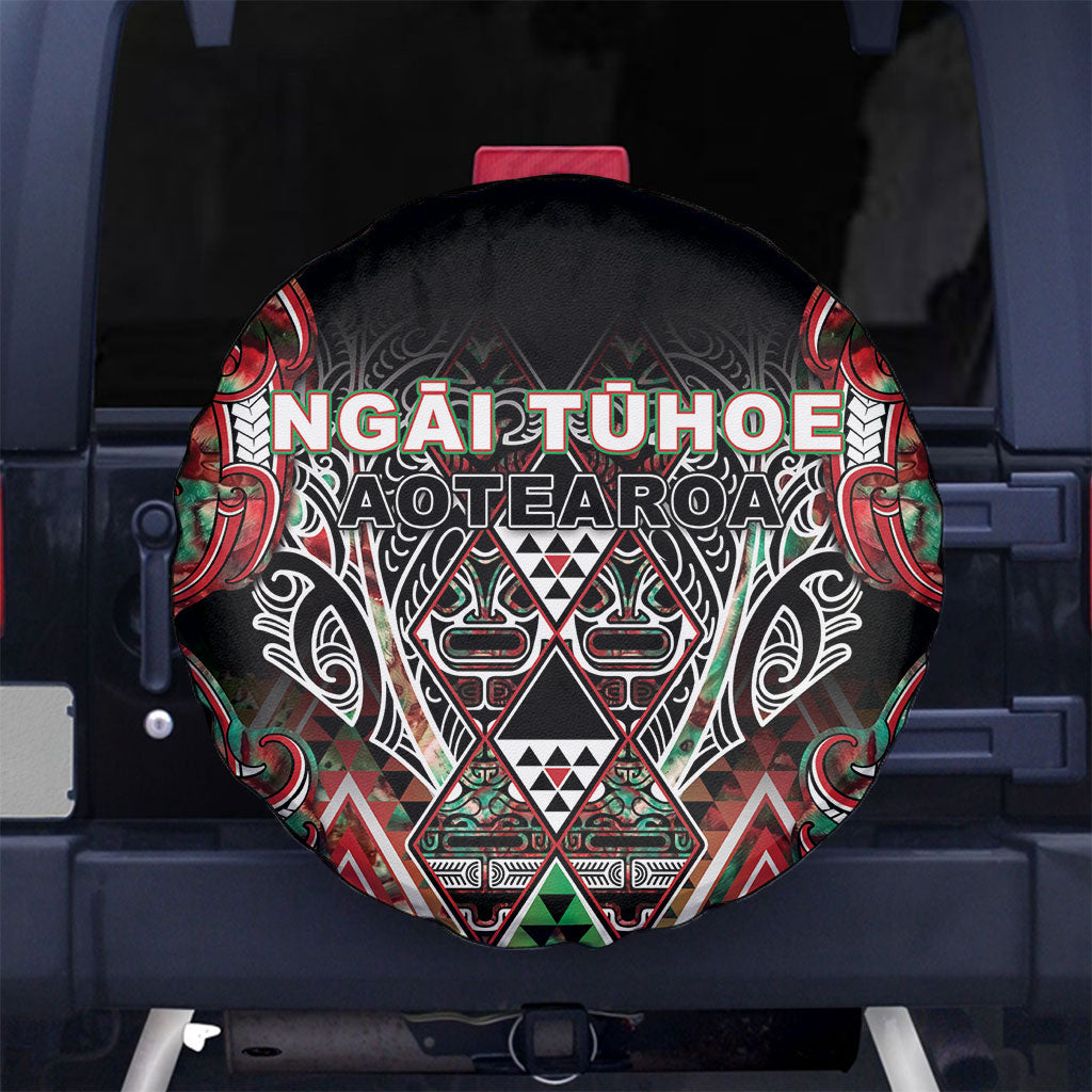 Aotearoa Ngai Tuhoe Spare Tire Cover Maori Tribal Red And Green Paua Shell Pattern DT05 No hole Red - Polynesian Pride