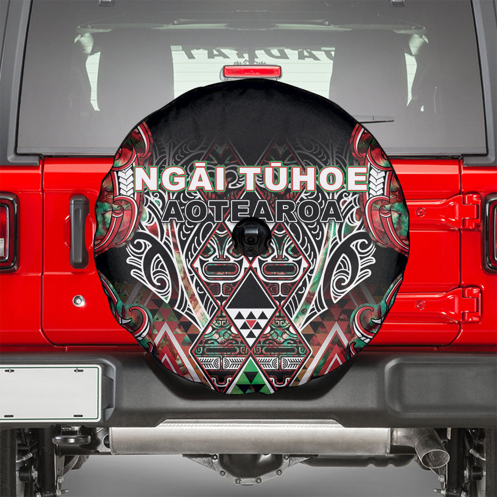 Aotearoa Ngai Tuhoe Spare Tire Cover Maori Tribal Red And Green Paua Shell Pattern DT05 - Polynesian Pride