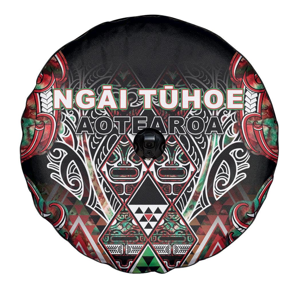 Aotearoa Ngai Tuhoe Spare Tire Cover Maori Tribal Red And Green Paua Shell Pattern DT05 - Polynesian Pride